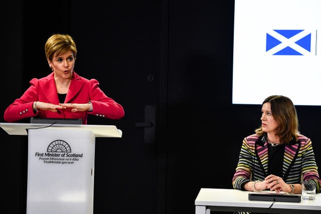 With Scottish chief medical officer Dr Catherine Calderwood at a pandemic news conference in March 2020 (PA)