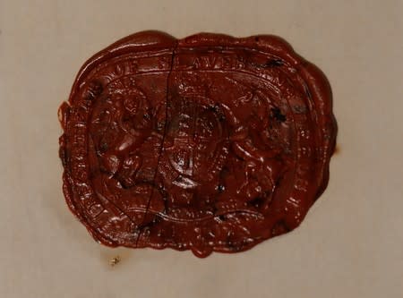 A seal from the Registrar of Slaves and Deeds is seen on display at the Slave Lodge Museum in Cape Town