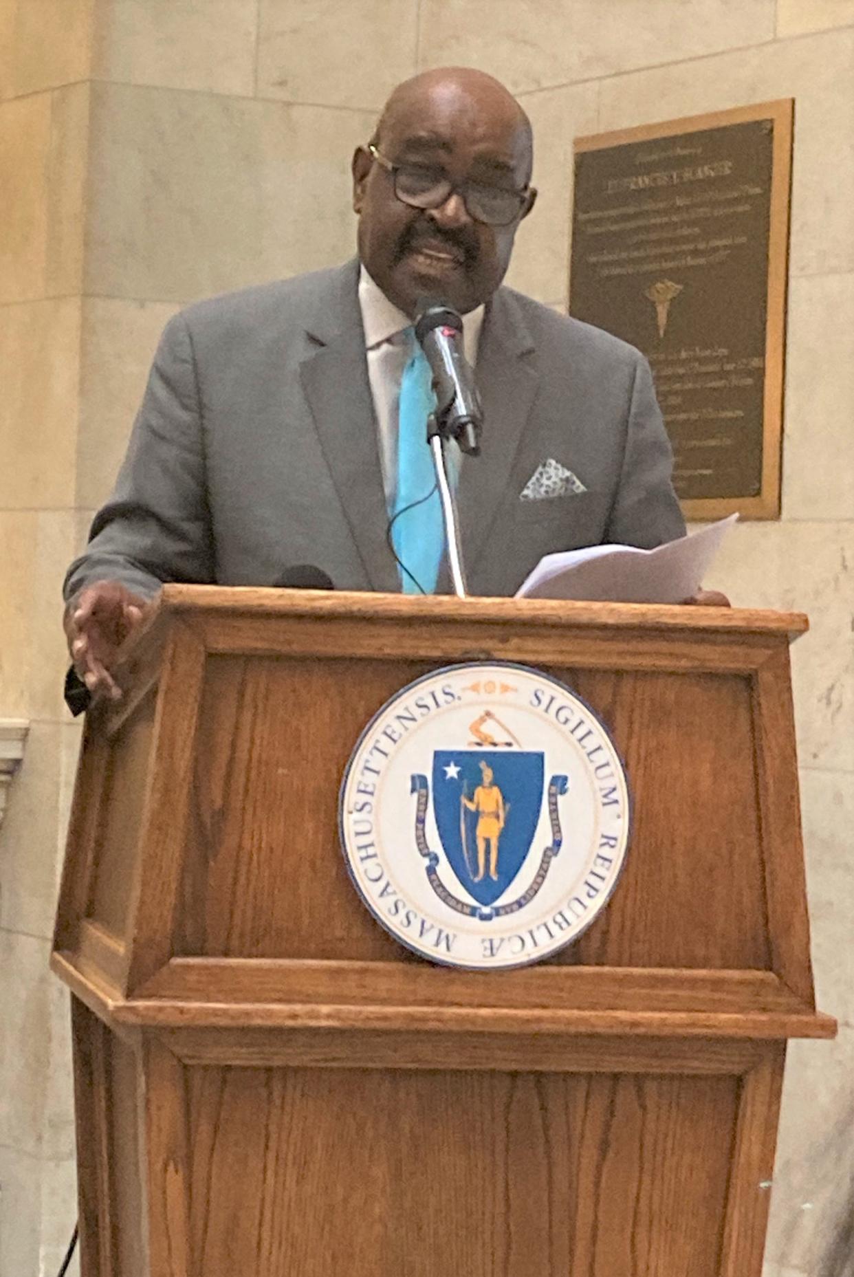 Rep. Bud Williams, D-Springfield, addresses advocates and colleagues at a legislative briefing held in Nurses Hall Wednesday to promote his bill, which would create an Ebony Alert.