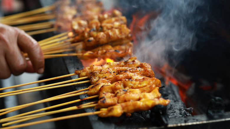 chicken skewers on grill