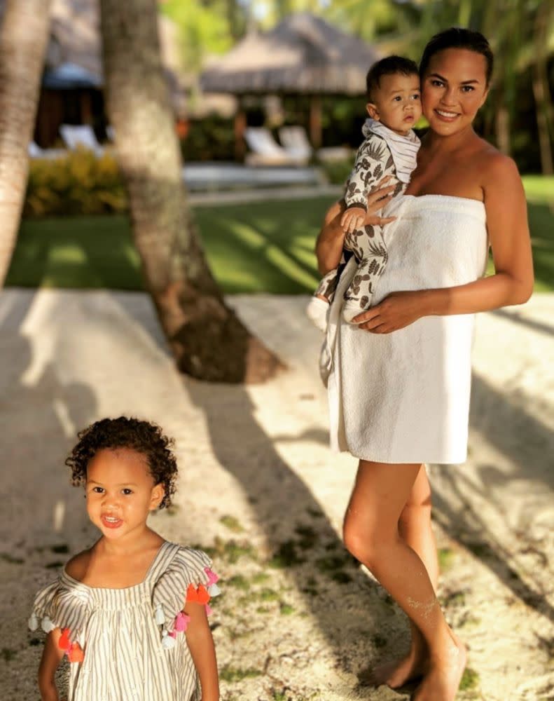 Chrissy Teigen with son Miles and daughter Luna