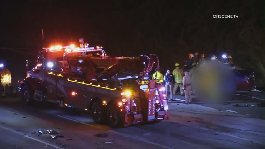 A crash on the 10 Freeway that involved a wrong way driver killed one person and sent three others to the hospital with serious injuries on April 7, 2024. (OnSceneTV) 