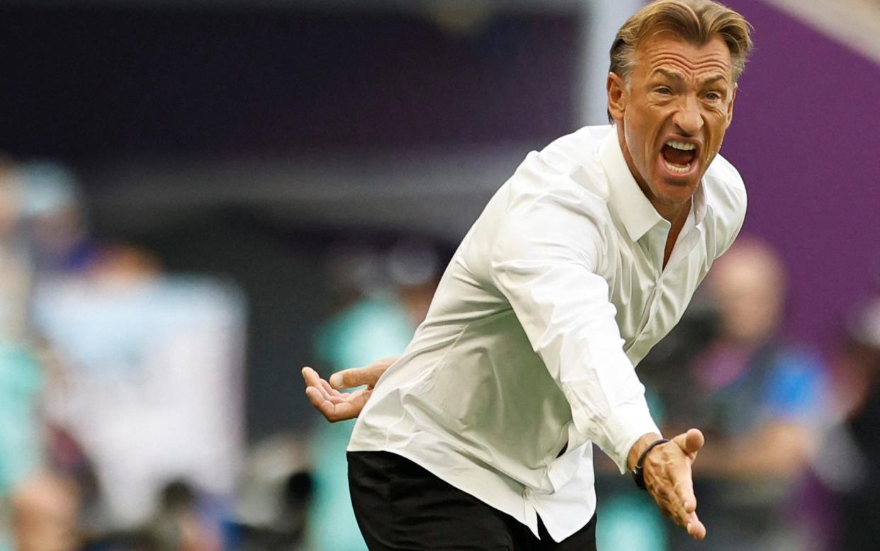 Saudi Arabia manager Herve Renard barks instructions during the game - AFP