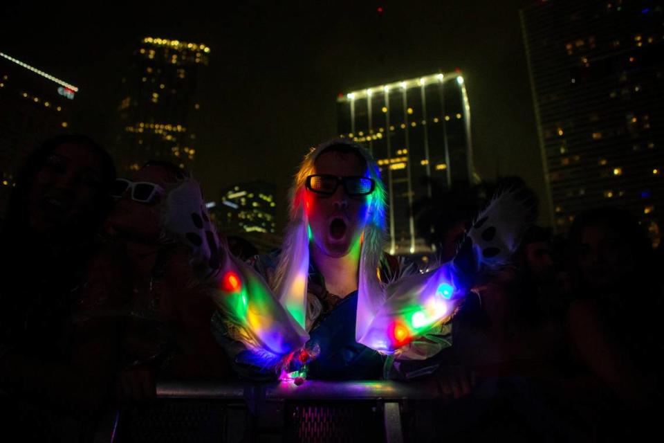 A festival attendee reacts to the music during Ultra 2024 at Bayfront Park in Downtown Miami on Friday, March 22, 2024.