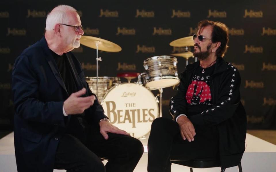 Gary Astridge, left, and Ringo Starr collaborated on the new book “Beats & Threads,” which covered in detail Starr’s Ludwig drum kits and iconic fashion from The Beatles era. Scott Robert Ritchie