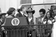 <p>Team USA star and honorary cowboy, Mark Johnson, was front and center with the rest of his teammates and coaches as they celebrated their victory on the White House balcony with President Carter. </p>