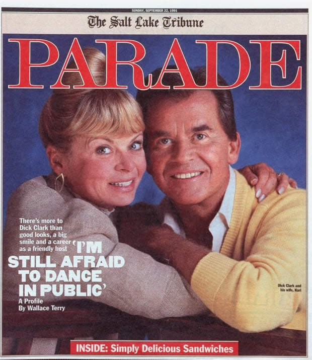 <p>After two failed marriages, the famous host of <em>American Bandstand</em> (for 33 years) found love with his assistant Kari Wigton, whom he married in 1977 after living together for seven years. In 1991, Clark, 61, was still flashing his famous <a href="https://parade.com/1045449/marynliles/smile-quotes/" rel="nofollow noopener" target="_blank" data-ylk="slk:smile;elm:context_link;itc:0;sec:content-canvas" class="link ">smile</a> and involved in radio shows and TV specials, including <em>Dick Clark’s New Year’s Rockin’ Eve</em>.</p>