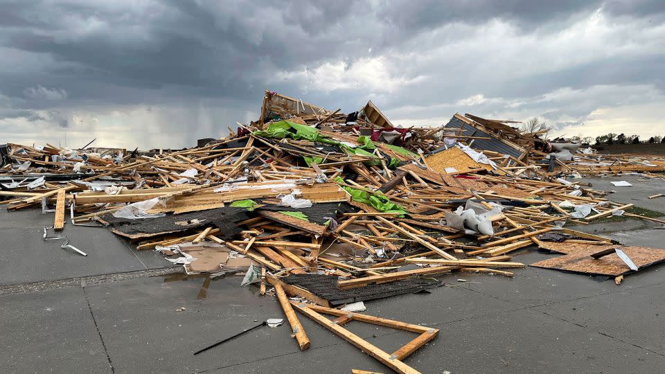 Debris is seen from a destroyed home northwest of Omaha, Nebraska, after a storm tore through the area. - Margery A. Beck/AP