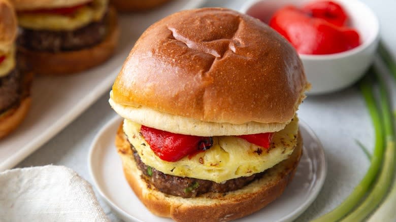 burger with pineapple and peppers
