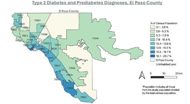 Type 2 diabeites and prediabetes diagnoses, El Paso County.