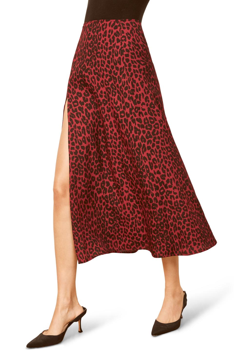 Leopard Side Slit Midi Skirt