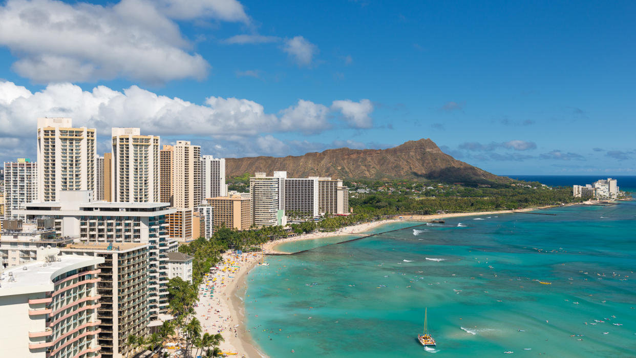 Scenic view of Honolulu city and Waikiki Beach; Hawaii, USA.