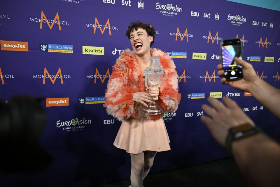 Nemo celebrates backstage at the Eurovision Song Contest