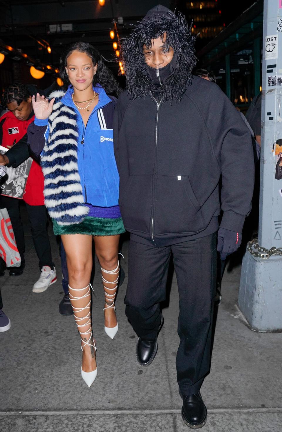 Rihanna and A$AP Rocky depart Pastis Restaurant on January 28, 2022 in New York City