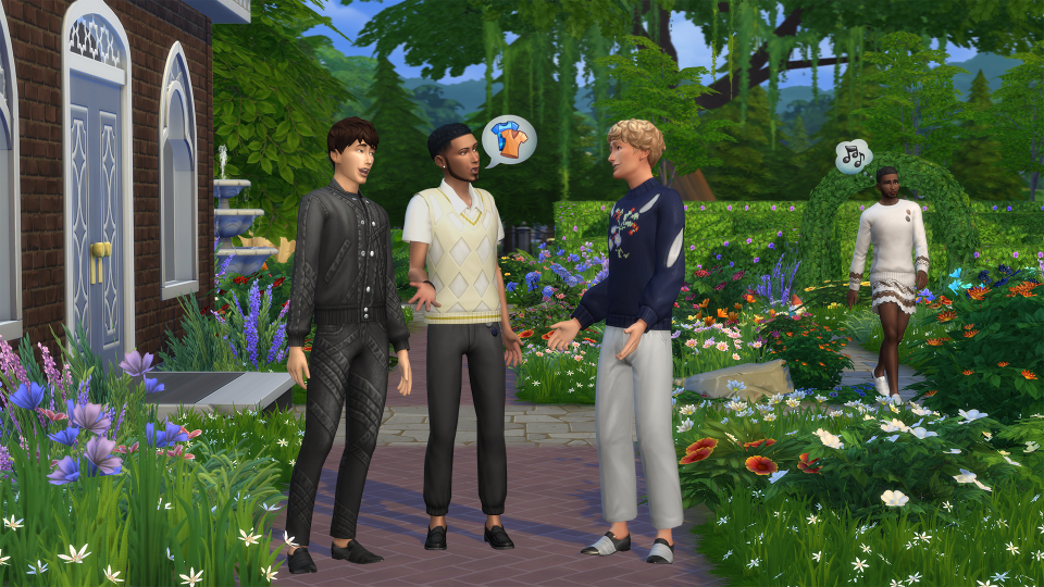 A screenshot of the The Sims 4 with virtual characters wearing outfits designed by Stefan Cooke. - Credit: Courtesy