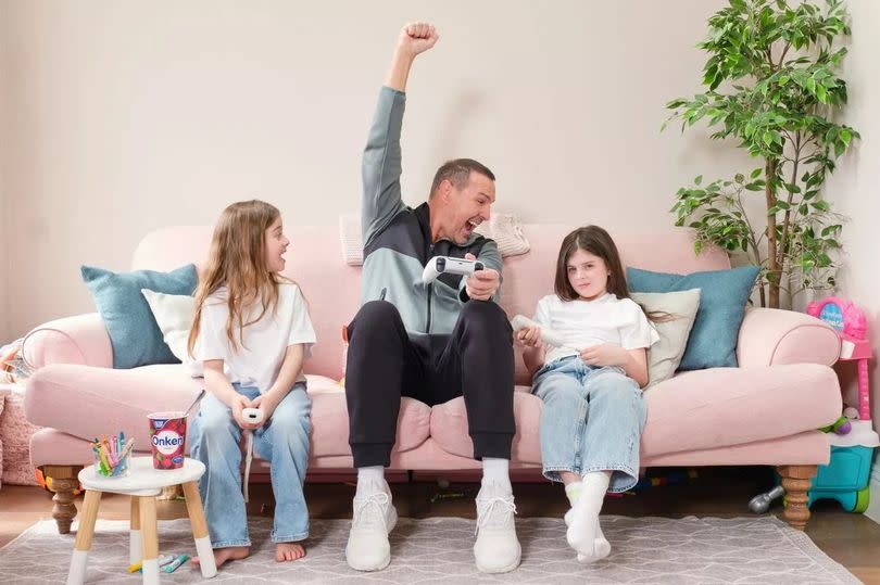 Paddy partnered with Onken's Feed Your Inner Happiness campaign to give his hilarious parenting tips. He's pictured here with child models