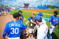 <p>Students from Marjory Stoneman Douglas High School in Parkland, Fla., get the chance to meet players of the New York Mets before the baseball game against the Atlanta Braves at First Data Field in Port St. Lucie, Fla., Feb. 23, 2018. (Photo: Gordon Donovan/Yahoo News) </p>