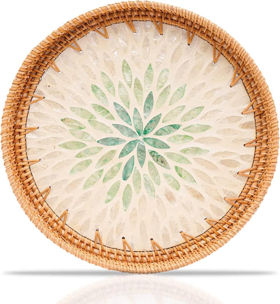 Rattan Tray with Mother of Pearl Inlay