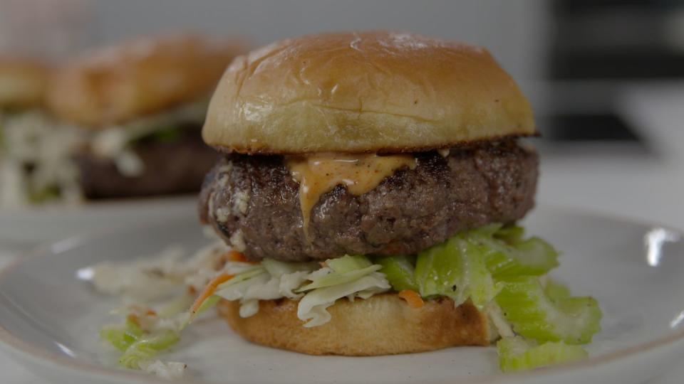 buffalo blue cheese juicy lucy with celery slaw