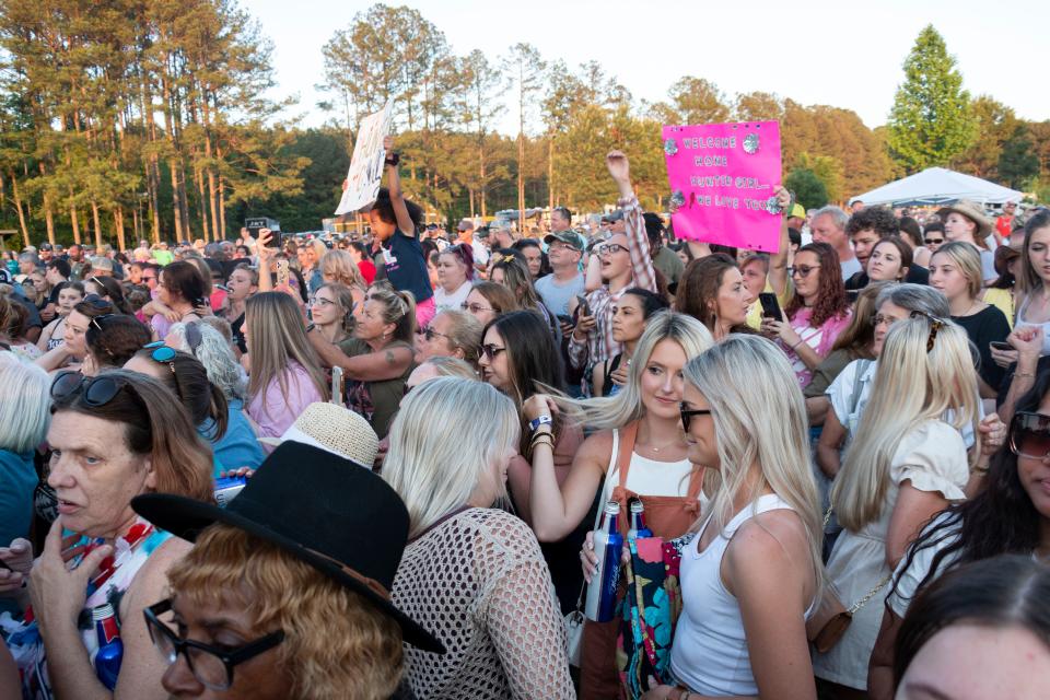 The crowd waits in anticipation for HunterGirl to come on stage on Tuesday, May, 17, 2022, during the HunterGirl concert at Twin Creeks Marina and Resort.