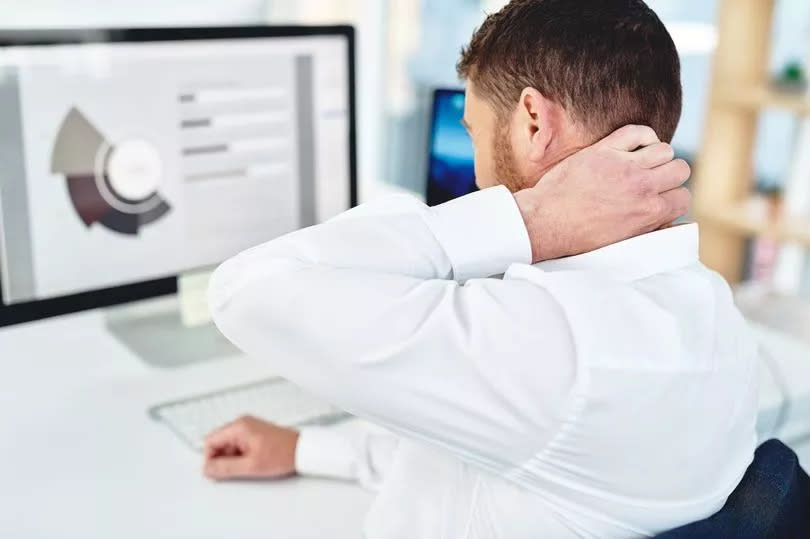 Tech neck can cause discomfort after long hours of screen use in certain positions