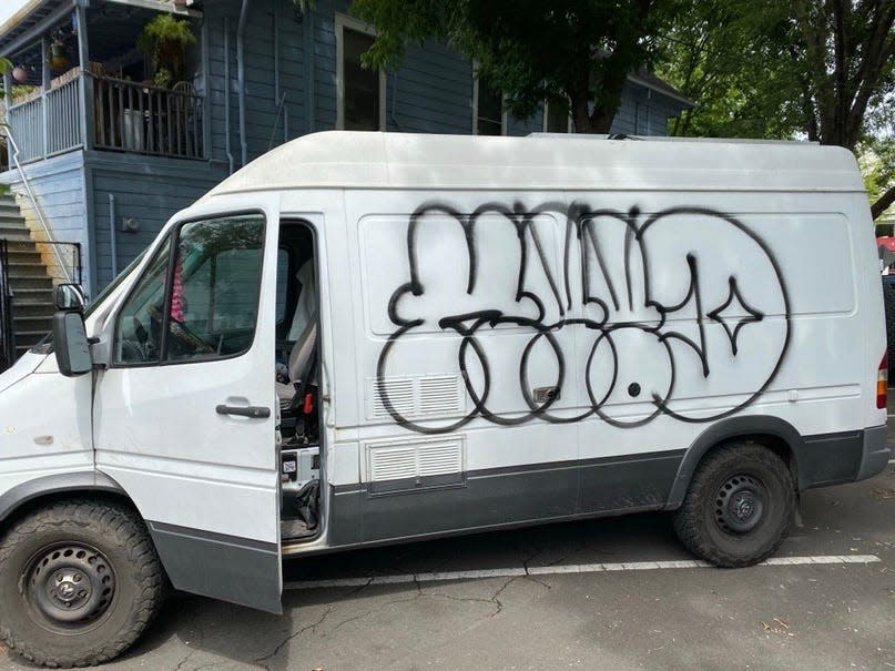 Colleluori's van was vandalized in Sacramento, CA.