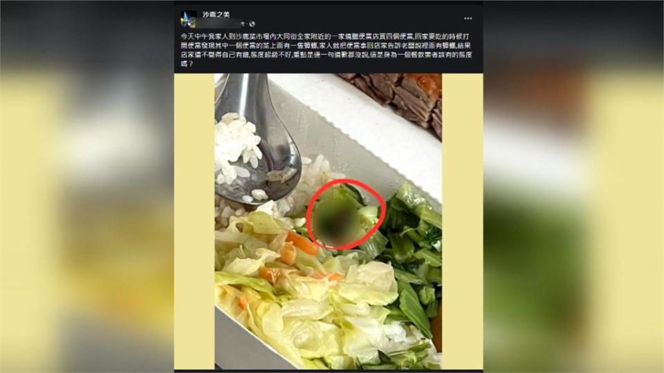 噁！台中燒臘便當「青菜夾小強」　民眾控態度差！業者道歉退費