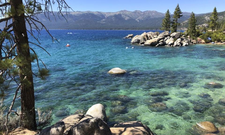 A stretch of Lake Tahoe’s north-east shore looking north from Sand Harbor toward Incline Village, Nevada, 13 July 2020.