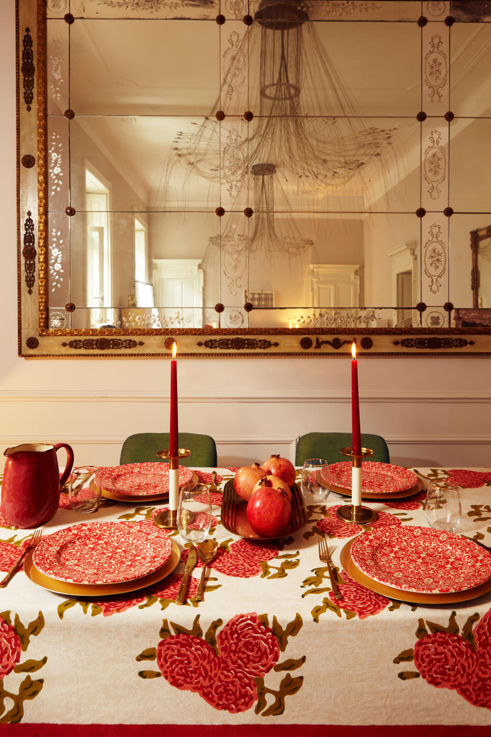 A colorful tablescape with taper candles