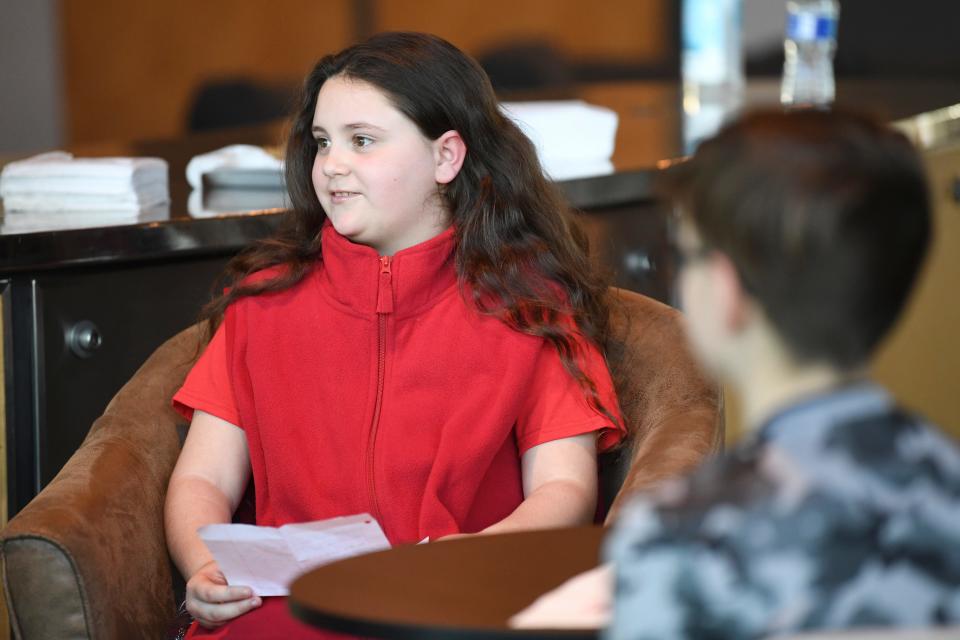 Livvy Mount, 10, interviews entrepreneur Angela Benton at the Middlebrook Boys & Girls Club.