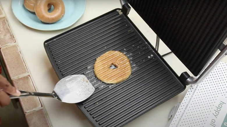 grilled donut on panini press