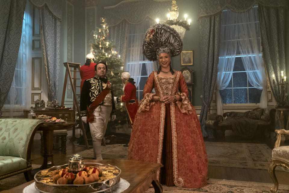 Queen Charlotte: A Bridgerton Story. (L to R) Hugh Sachs as Brimsley, Golda Rosheuvel as Queen Charlotte in episode 103 of Queen Charlotte: A Bridgerton Story. Cr. Liam Daniel/Netflix © 2023 (Liam Daniel / NETFLIX)