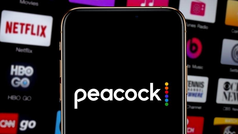 Stock photo of Peacock logo on phone