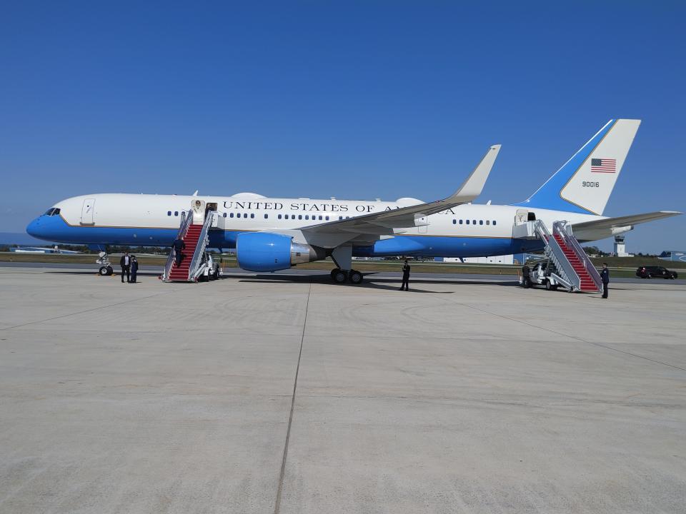 Air Force One on the tarmac at Hagerstown Regional Airport, after President Joe Biden and his motorcade left to go to an event at Volvo on Friday.