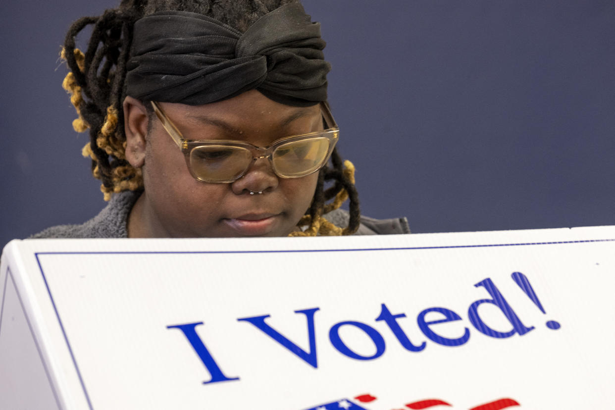 A woman votes during the Democratic primary in Ladson, S.C.