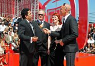 SANTA MONICA, CA - JUNE 08: (L-R) Actors Oscar Nunez, Creed Bratton and Kate Flannery of "The Office" are interviewed upon arrival at the 6th Annual "TV Land Awards" held at Barker Hangar on June 8, 2008 in Santa Monica, California. (Photo by Jeff Kravitz/FilmMagic) 