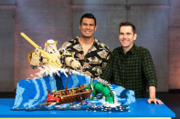 Henry and Cade were crowned the first ever winners of<em> Lego Masters Australia</em> for their depiction of the Greek God Poseidon. Photo: Channel Nine