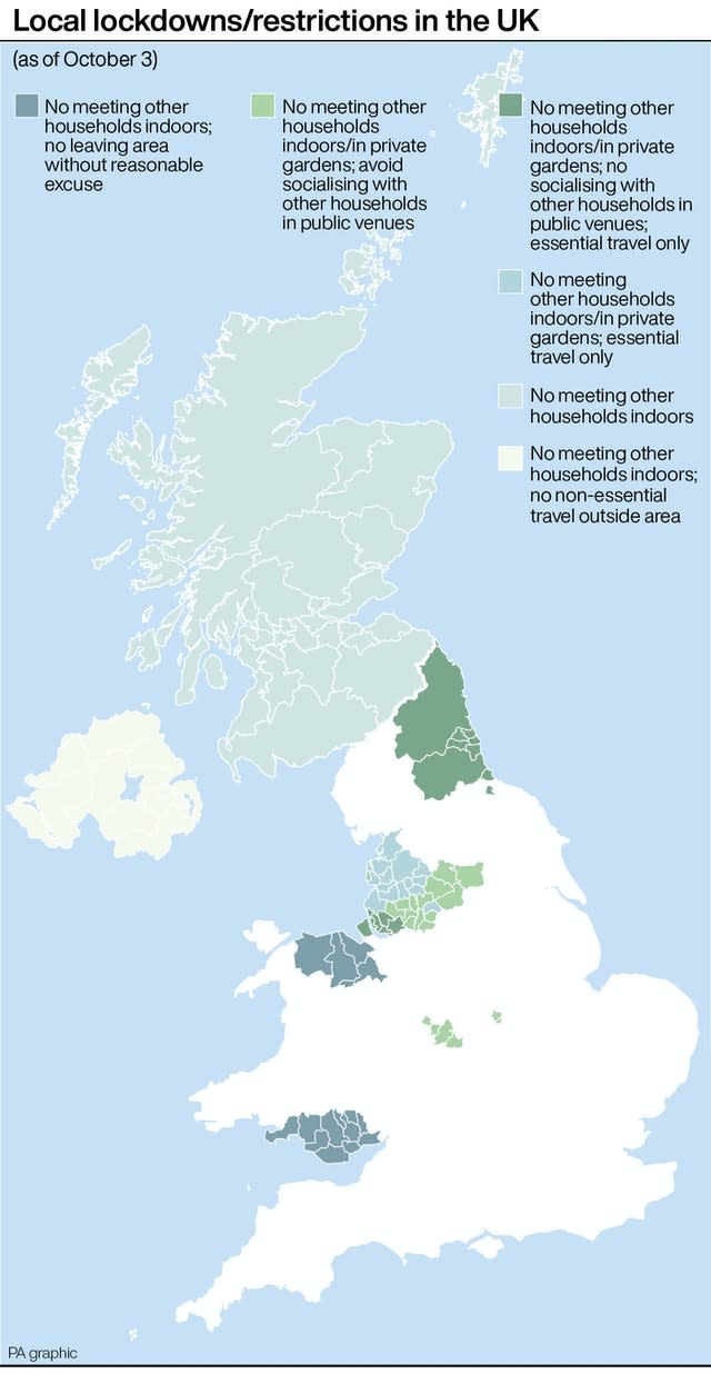 Local lockdowns/restrictions in the UK