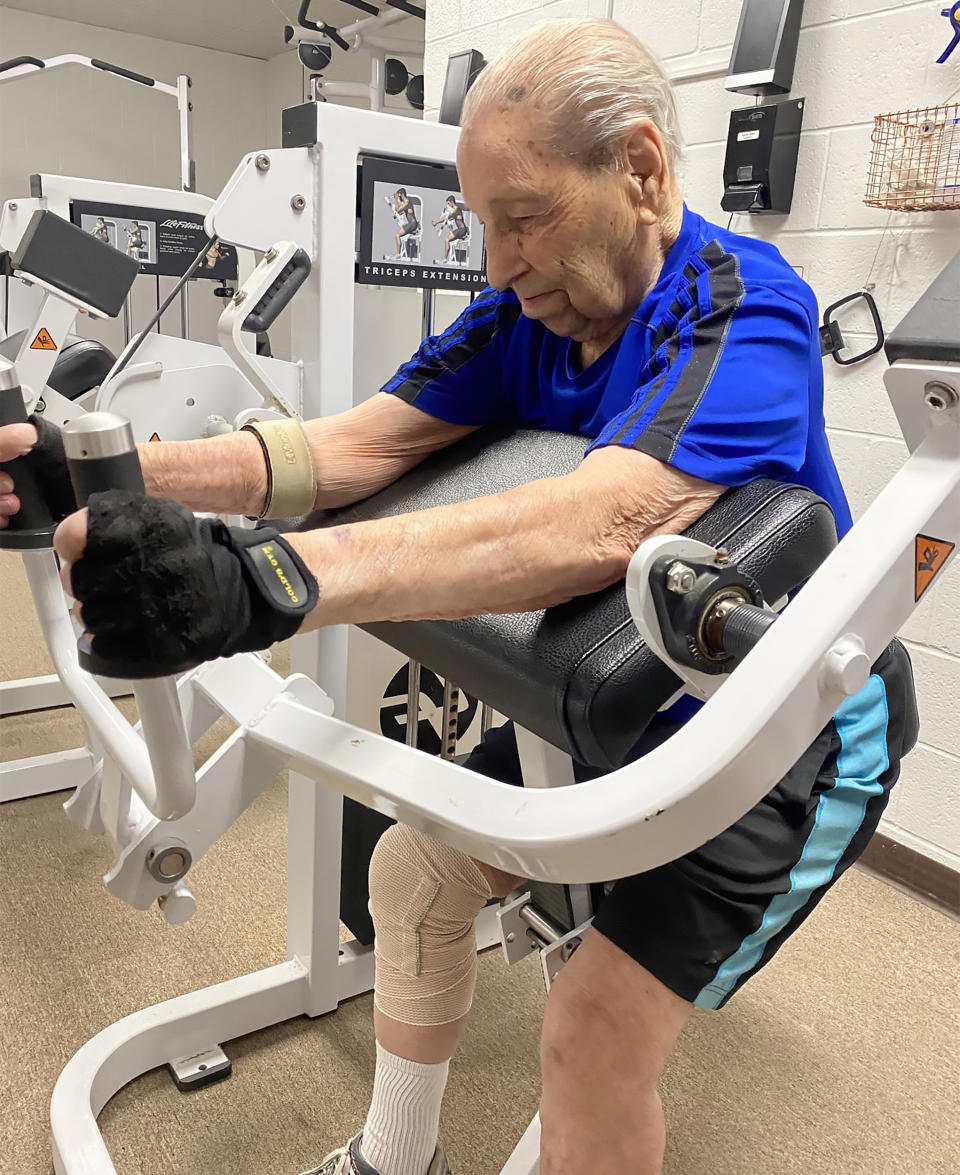 Savino lifts weights on Mondays, Wednesdays and Fridays. He does aerobic exercise on Tuesdays and Thursdays. (Courtesy Hanover Area YMCA)