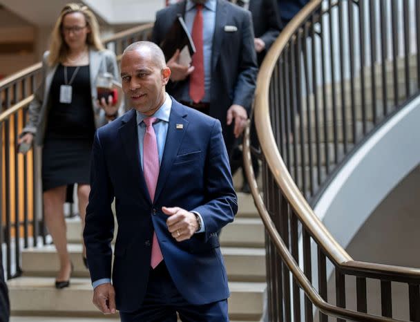 PHOTO: House Minority Leader Hakeem Jeffries arrives to lead the House Democratic Caucus before today's vote on the debt limit deal at the Capitol in Washington, May 31, 2023. (J. Scott Applewhite/AP)