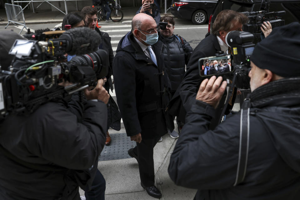 Trump Organization's former Chief Financial Officer Allen Weisselberg, center, arrives to court, Tuesday, Nov. 15, 2022, in New York. (AP Photo/Julia Nikhinson)
