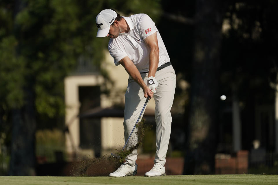 Patrick Cantlay hits from the 17th fairway during the final round of the St. Jude Championship golf tournament Sunday, Aug. 13, 2023, in Memphis, Tenn. (AP Photo/George Walker IV)