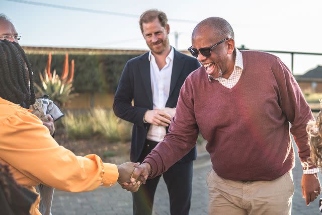 <p>Brian Otieno/Getty</p> Prince Harry and Prince Seeiso arrive at a welcome event at Sentebale's Mamohato Children's Centre on Oct. 1, 2024 in Maseru, Lesotho.