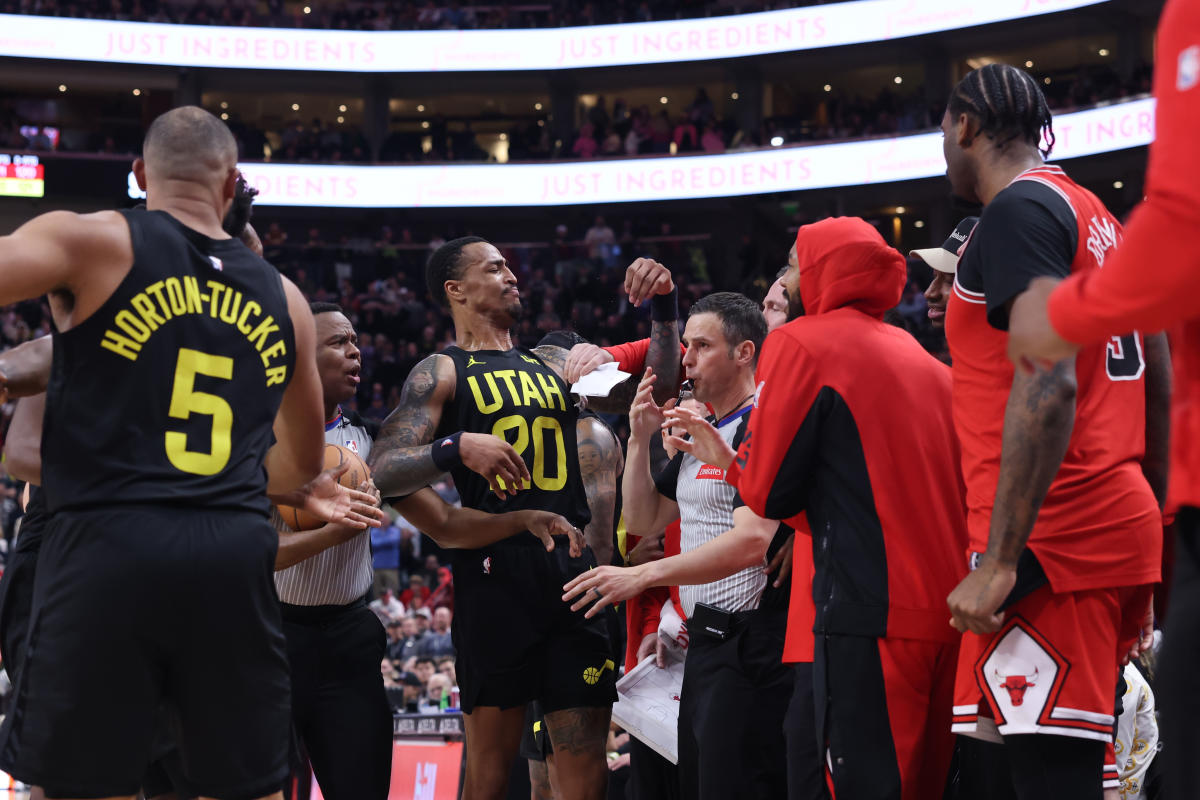 WATCH: Bulls assistant Chris Fleming exchanges shoves with Utah's John Collins - Yahoo Sports