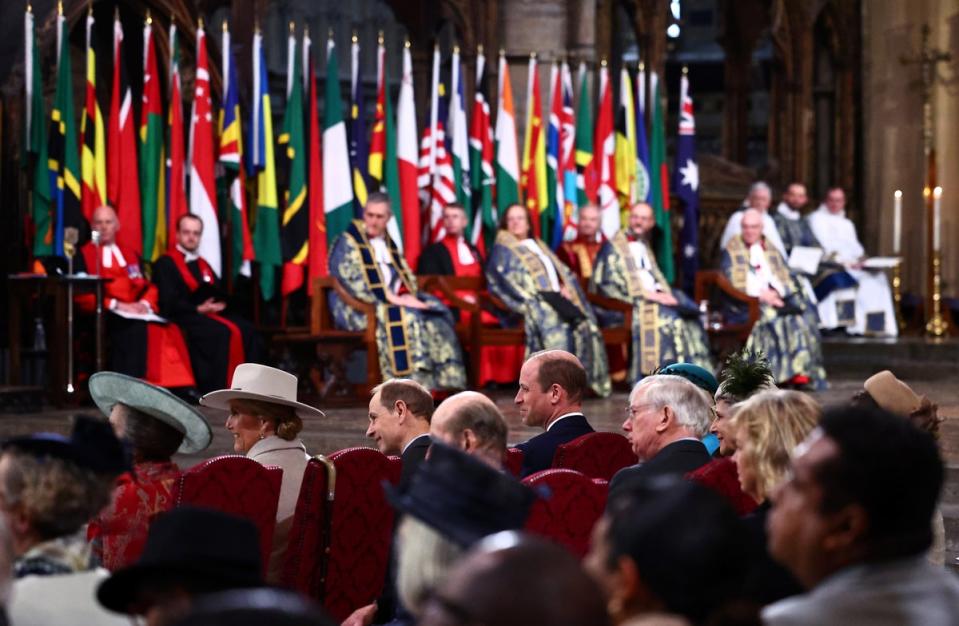 (front row left-right) The Duchess of Edinburgh, the Duke of Edinburgh and the Prince of Wales attending the annual Commonwealth Day Service (Henry Nicholls/PA Wire)