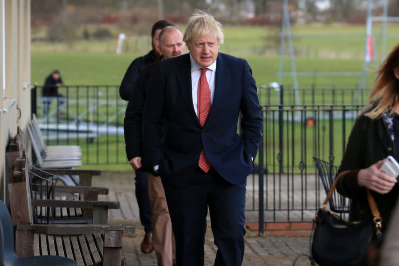 Britain's PM Johnson visits newly elected Conservative party MP for Sedgefield, Paul Howell, at Sedgefield Cricket Club in County Durham