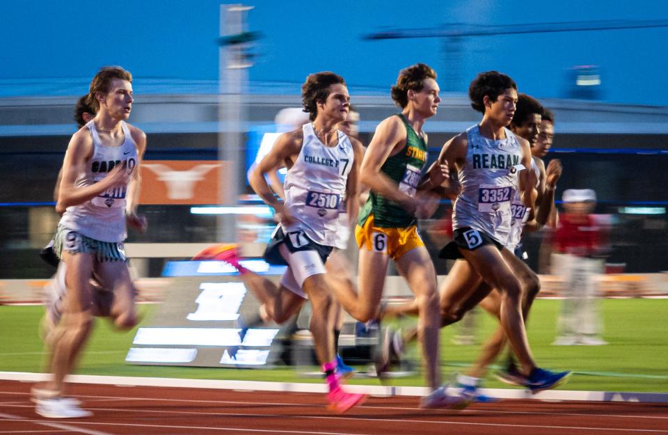 Runners compete in the Class 6A 1,600-meter run during last week's UIL state track and field meet at Myers Stadium.