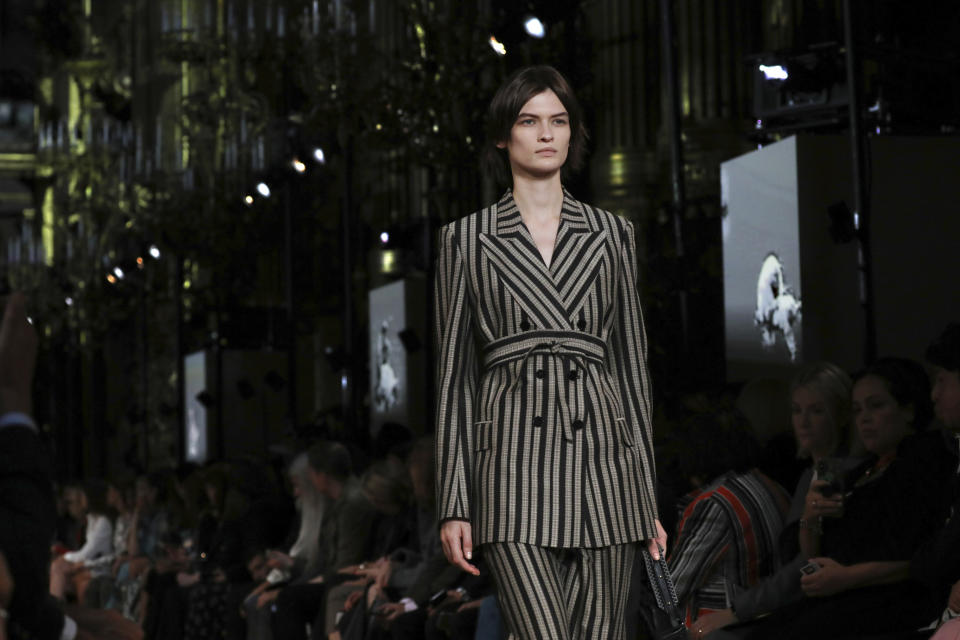 A model wears a creation as part of the Stella McCartney Ready To Wear Spring-Summer 2020 collection, unveiled during the fashion week, in Paris, Monday, Sept. 30, 2019. (Photo by Vianney Le Caer/Invision/AP)