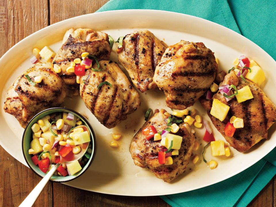 Grilled Chicken Thighs With Pineapple, Corn, and Bell Pepper Relish
