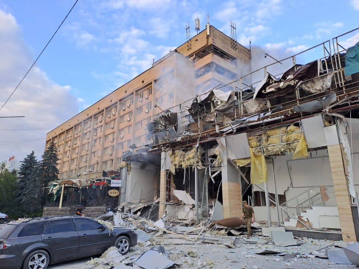 The heavily damaged restaurant in Kramatorsk  (via REUTERS)